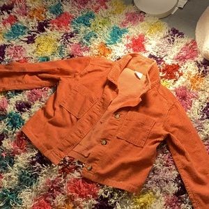 Orange fall jacket button up made from soft material for kids ( girls 7-8 )